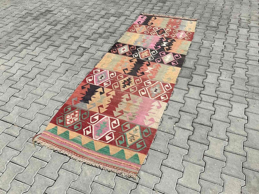 Vintage turkkilainen Kilim käytävälenkki 274cm x 97cm