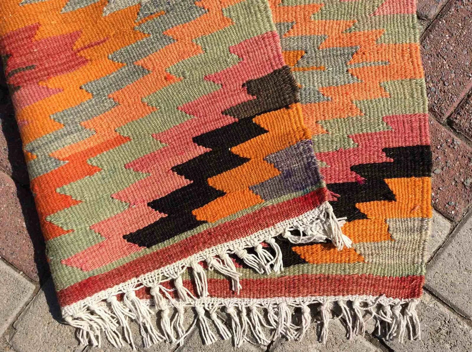 Vintage turkkilainen Kilim käytävän juoksumatto 215 cm x 91 cm