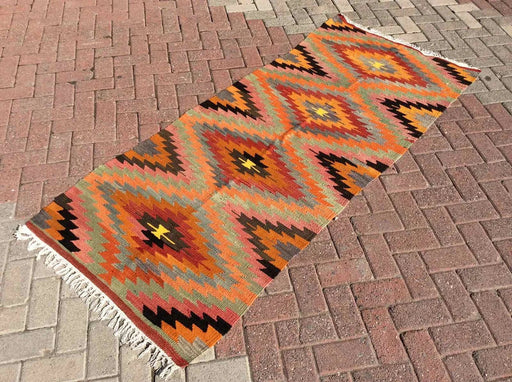 Vintage turkkilainen Kilim käytävän juoksumatto 215 cm x 91 cm