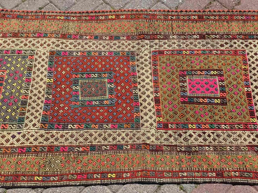 Vintage turkkilainen Kilim käytävän juoksumatto 256cm x 84cm