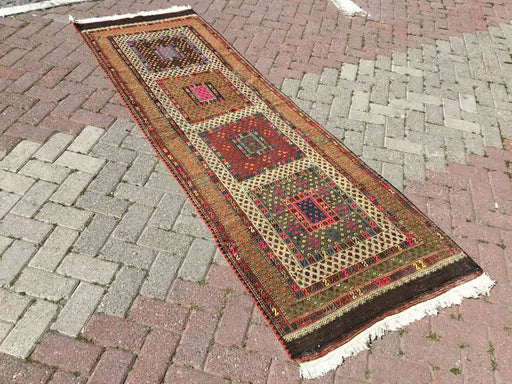 Vintage turkkilainen Kilim käytävän juoksumatto 256cm x 84cm