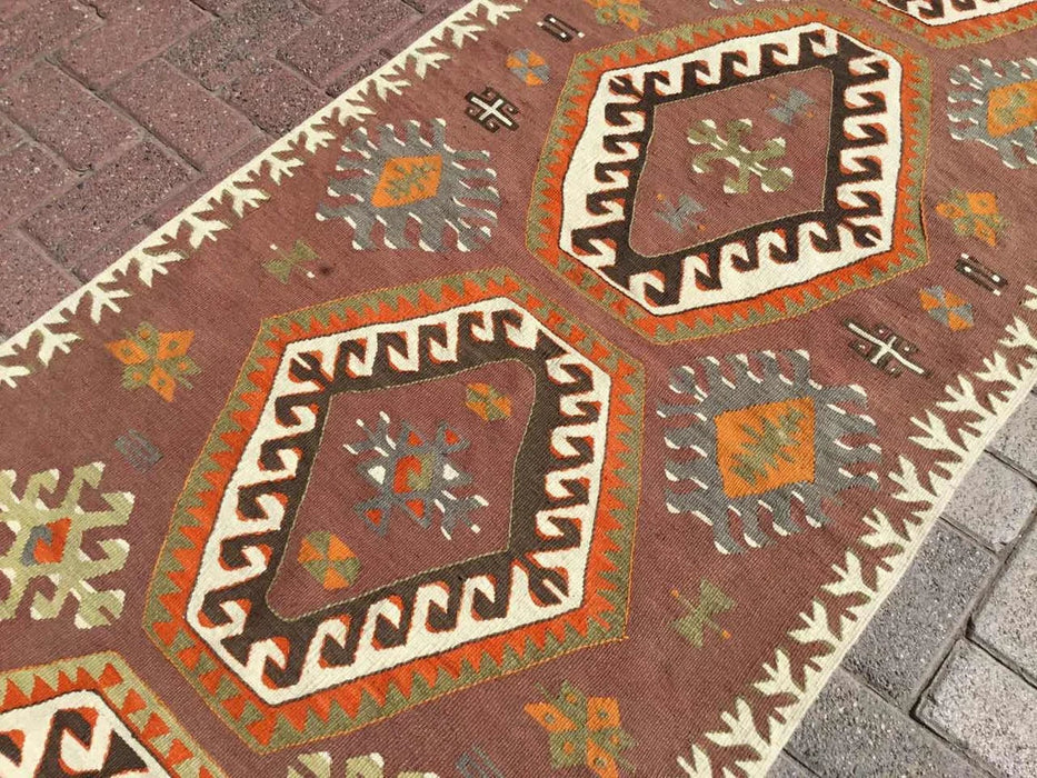 Vintage turkkilainen Kilim käytävän juoksumatto 267cm x 88cm