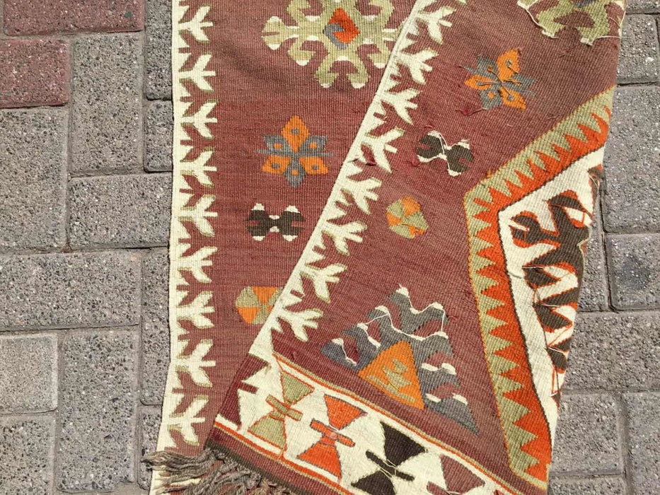 Vintage turkkilainen Kilim käytävän juoksumatto 267cm x 88cm