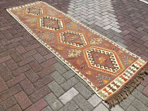 Vintage turkkilainen Kilim käytävän juoksumatto 267cm x 88cm