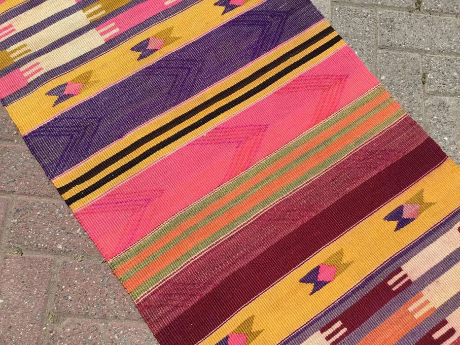 Vintage turkkilainen Kilim käytävän juoksumatto 325cm x 67cm