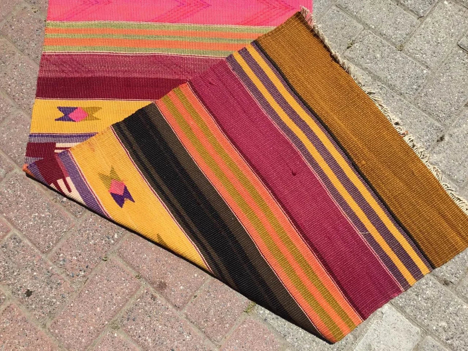 Vintage turkkilainen Kilim käytävän juoksumatto 325cm x 67cm