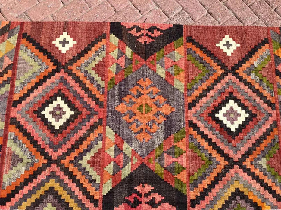 Vintage turkkilainen Kilim käytävän juoksumatto 365cm x 98cm