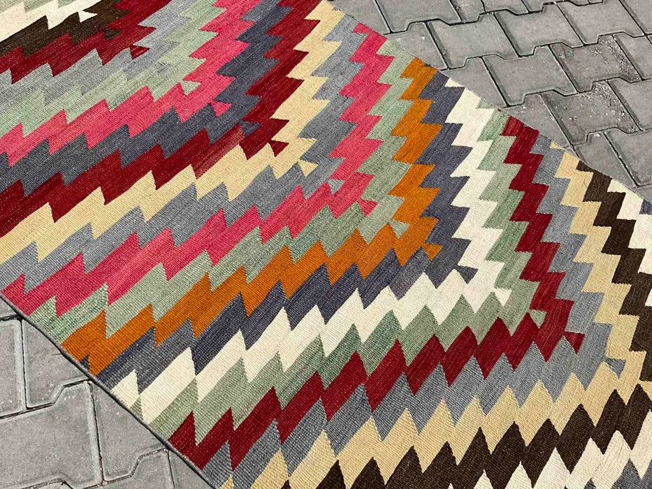 Vintage turkkilainen Kilim käytävän juoksumatto 378cm x 102cm