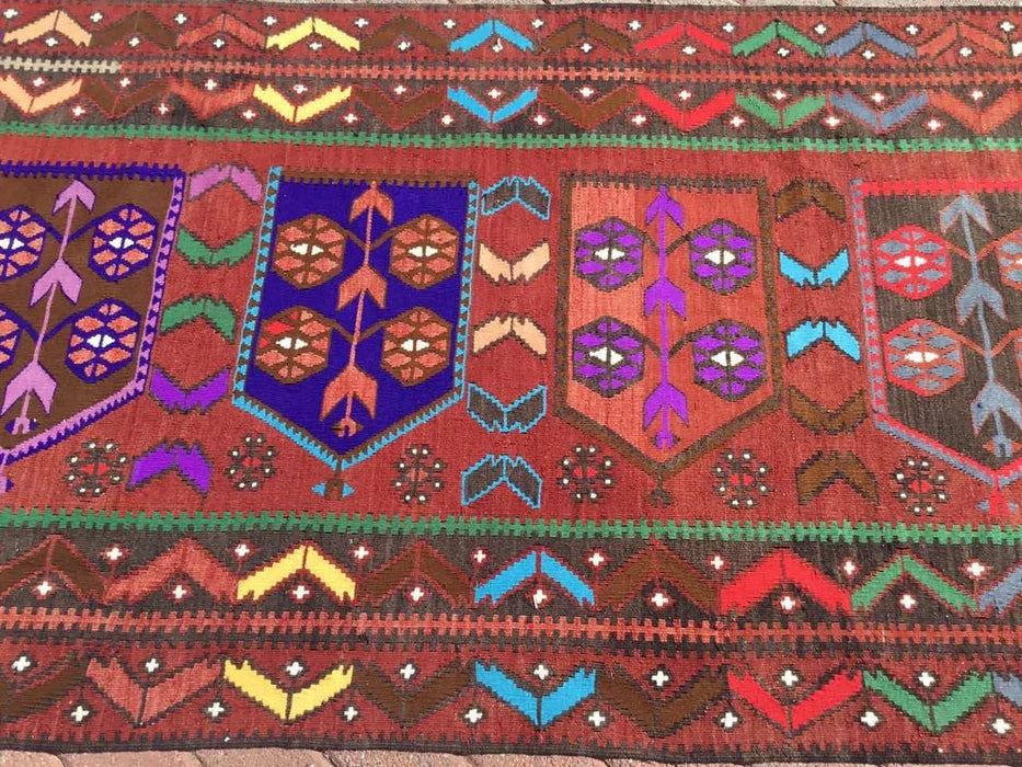 Vintage turkkilainen Kilim käytävän juoksumatto 442cm x 102cm