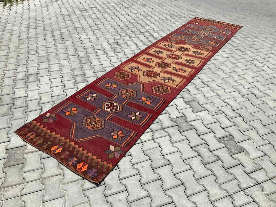 Vintage turkkilainen Kilim käytävän juoksumatto 453cm x 102cm