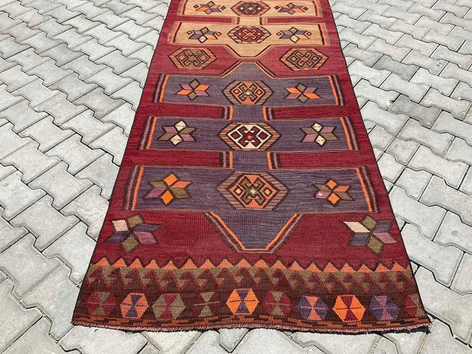 Vintage turkkilainen Kilim käytävän juoksumatto 453cm x 102cm