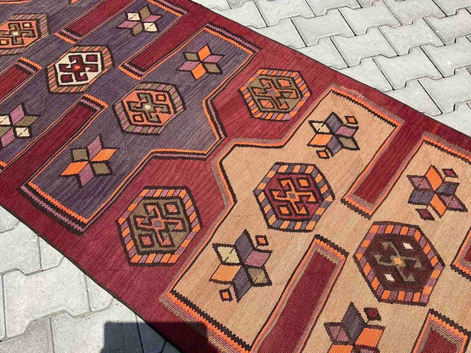 Vintage turkkilainen Kilim käytävän juoksumatto 453cm x 102cm