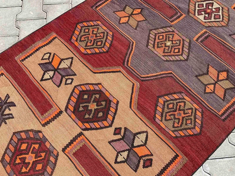 Vintage turkkilainen Kilim käytävän juoksumatto 453cm x 102cm