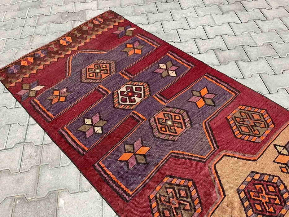 Vintage turkkilainen Kilim käytävän juoksumatto 453cm x 102cm