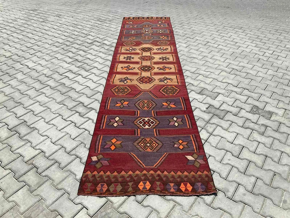 Vintage turkkilainen Kilim käytävän juoksumatto 453cm x 102cm