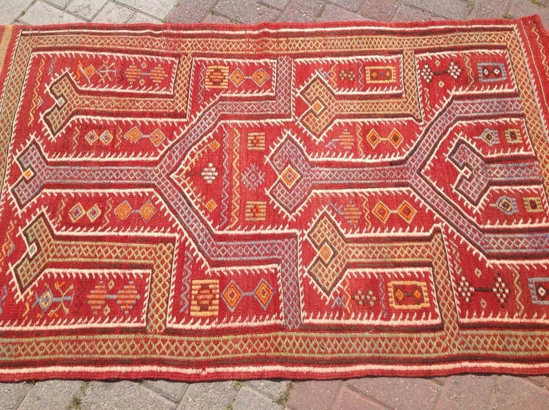 Vintage turkkilainen Kilim matto 101cm x 165cm käsinkudottua villaa