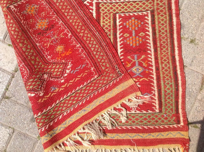 Vintage turkkilainen Kilim matto 101cm x 165cm käsinkudottua villaa