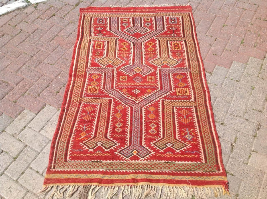 Vintage turkkilainen Kilim matto 101cm x 165cm käsinkudottua villaa