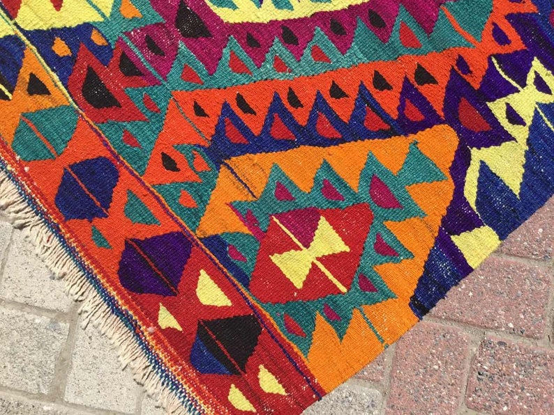 Vintage Turkish Kilim Rug 116cm x 100cm 45 Years Old