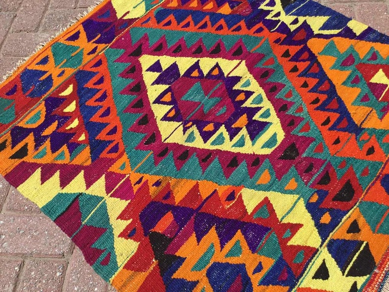 Vintage Turkish Kilim Rug 116cm x 100cm 45 Years Old