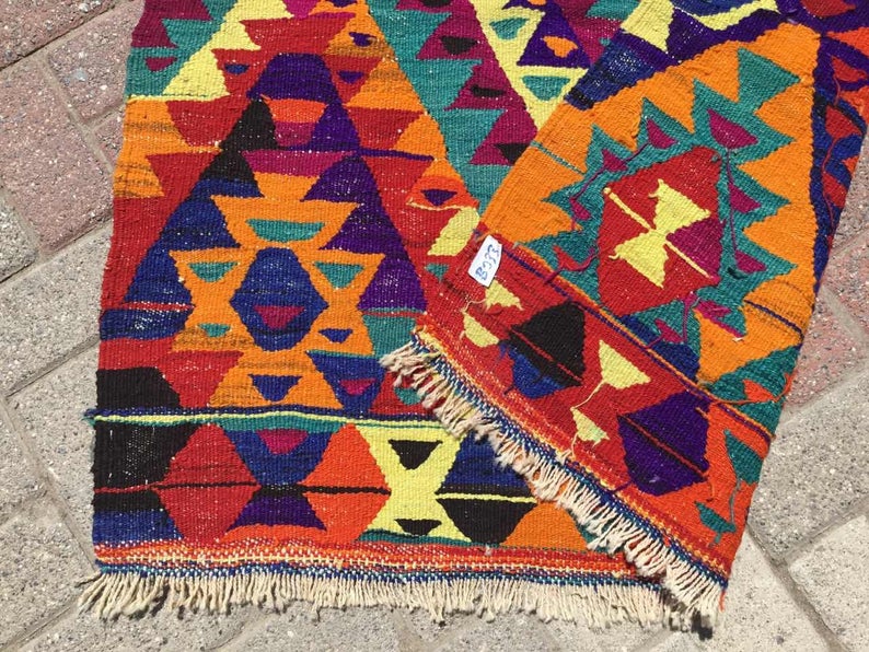 Vintage Turkish Kilim Rug 116cm x 100cm 45 Years Old