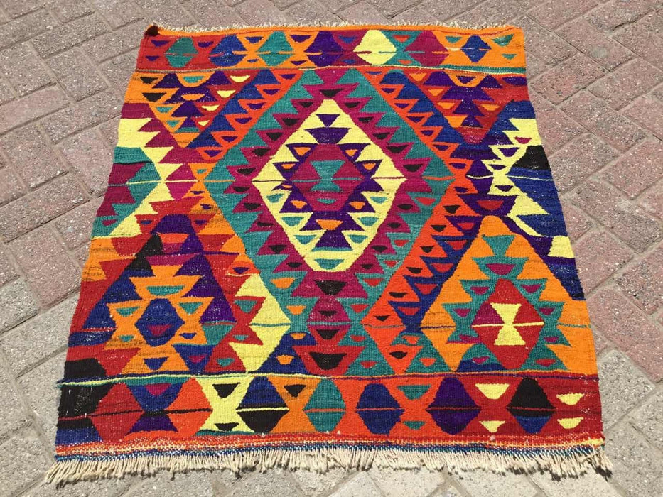 Vintage Turkish Kilim Rug 116cm x 100cm 45 Years Old