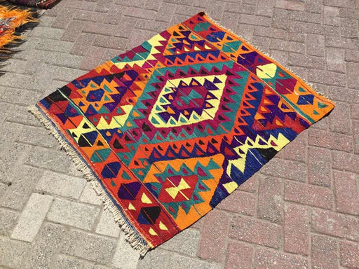 Vintage Turkish Kilim Rug 116cm x 100cm 45 Years Old