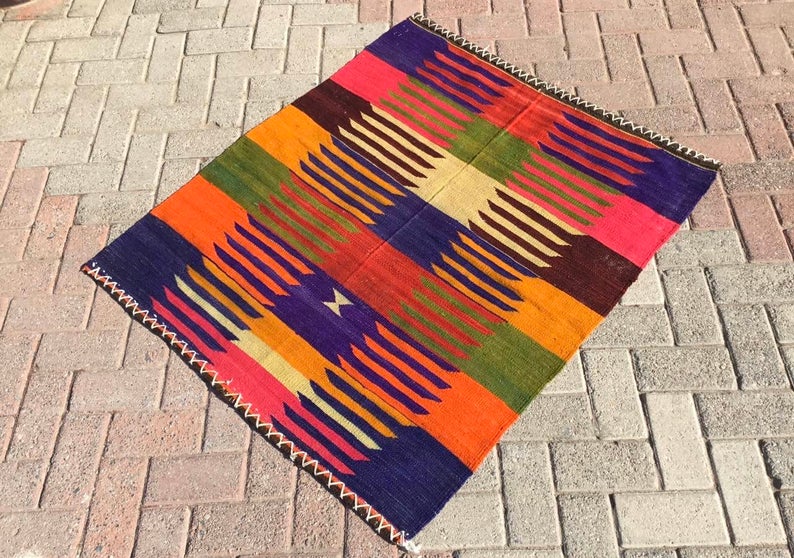 Vintage Turkish Kilim Rug 119cm x 105cm #016