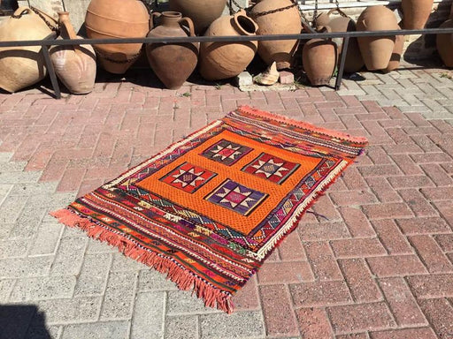 Vintage Turkish Kilim Rug 123cm x 85cm Orange Home Decor