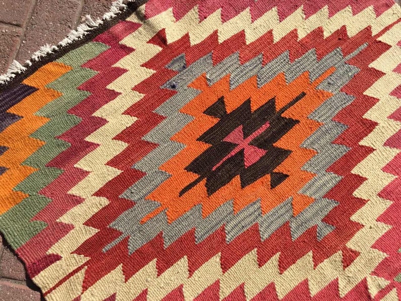 Vintage Turkish Kilim Rug 137cm x 98cm 45 Years Old