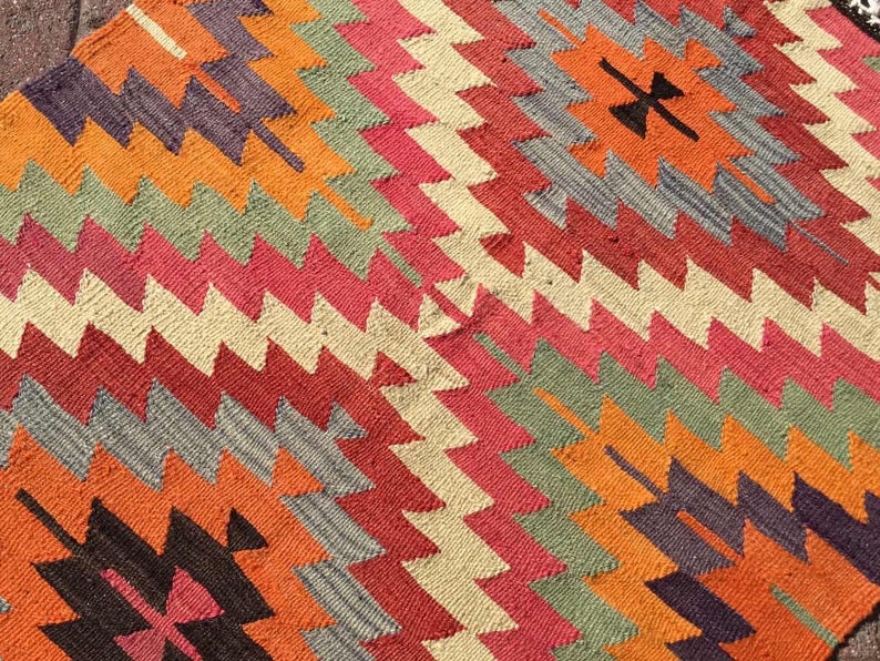 Vintage Turkish Kilim Rug 137cm x 98cm 45 Years Old