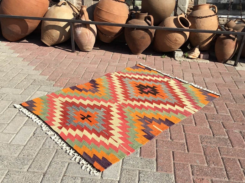 Vintage Turkish Kilim Rug 137cm x 98cm 45 Years Old