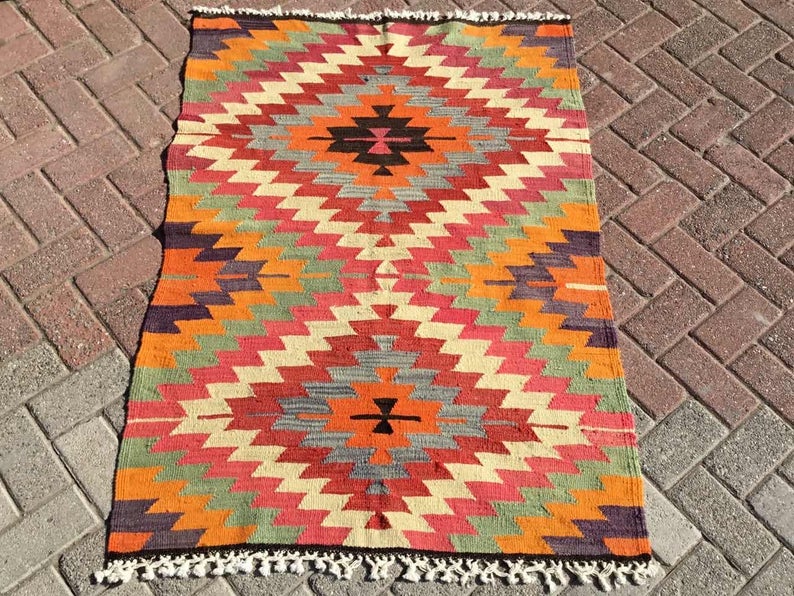 Vintage Turkish Kilim Rug 137cm x 98cm 45 Years Old