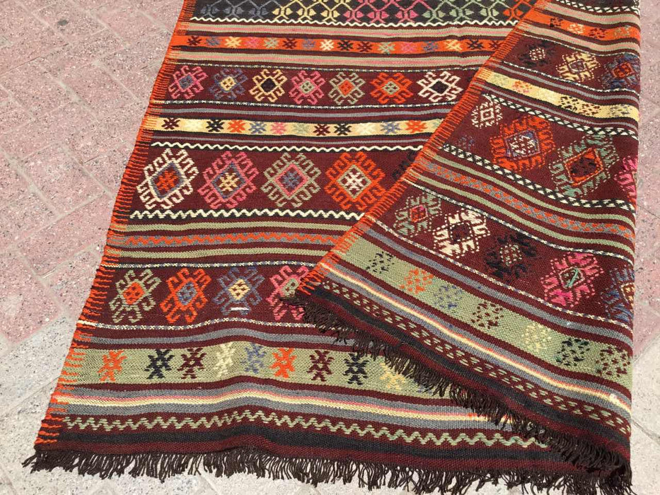 Vintage Turkish Kilim -matto 147cm x 251cm Käsintehty #619