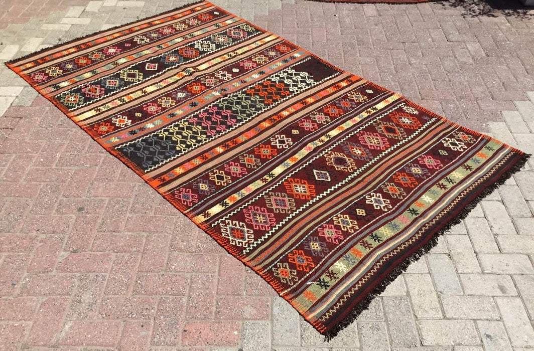 Vintage Turkish Kilim -matto 147cm x 251cm Käsintehty #619