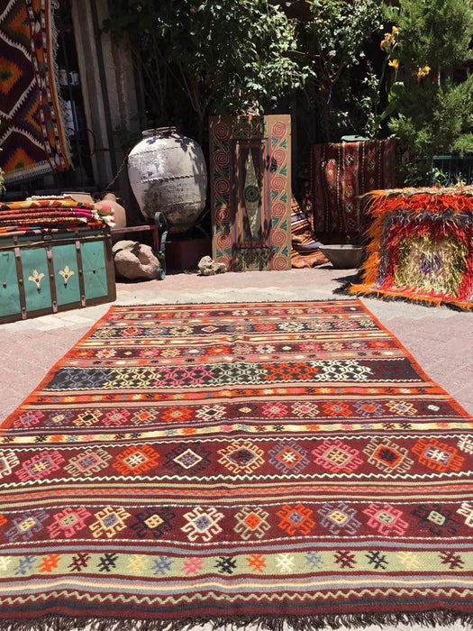 Vintage Turkish Kilim -matto 147cm x 251cm Käsintehty #619