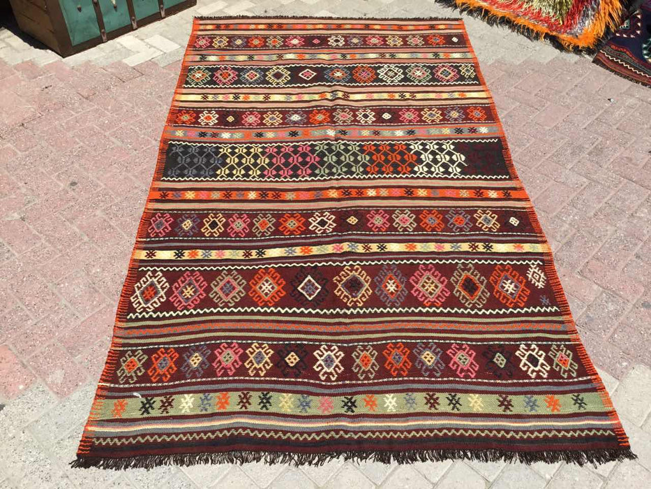 Vintage Turkish Kilim -matto 147cm x 251cm Käsintehty #619