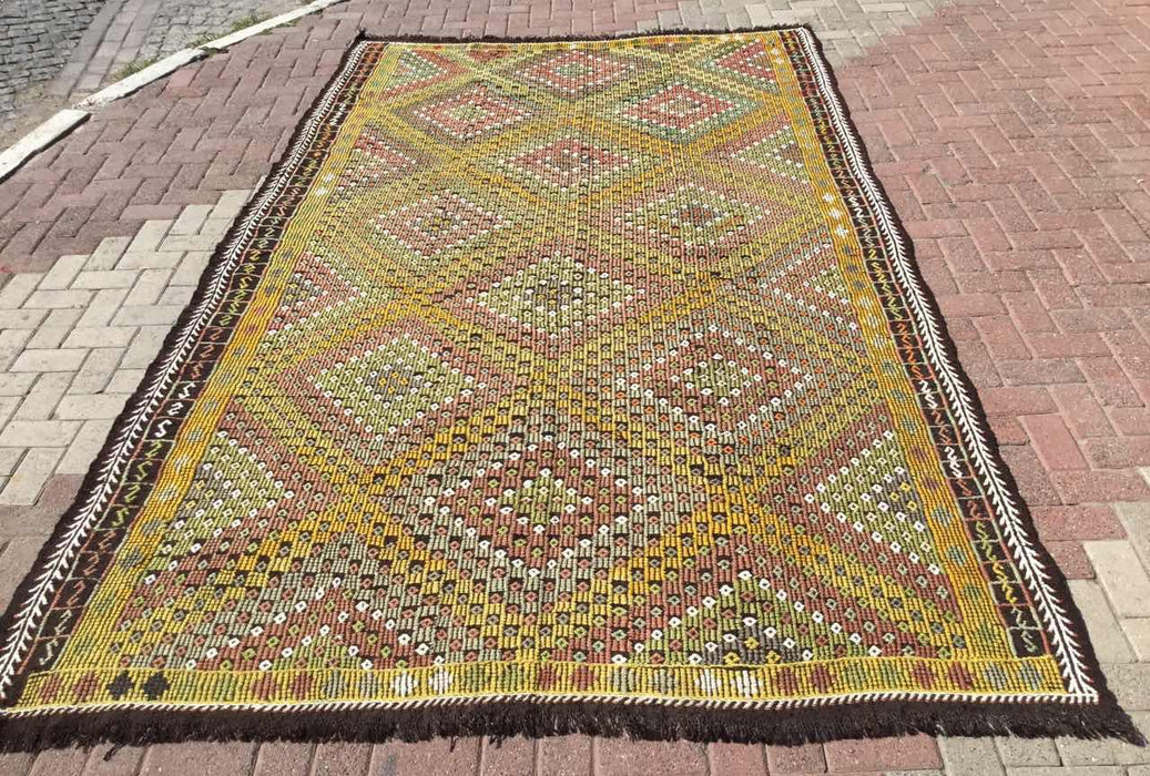 Vintage Turkish Kilim -matto 147cm x 340cm 100% villaa #647