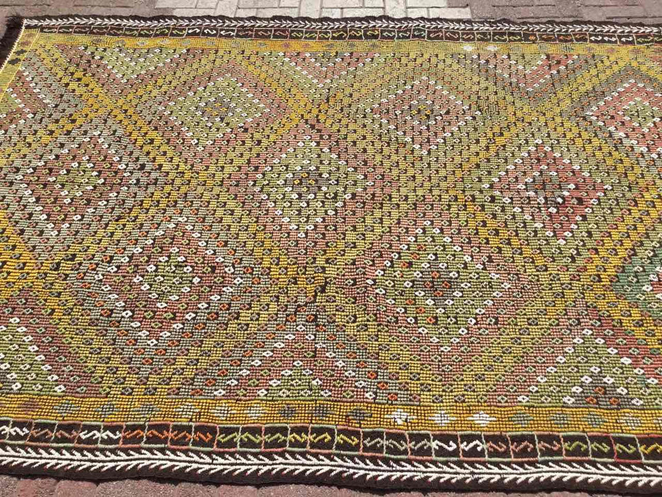 Vintage Turkish Kilim -matto 147cm x 340cm 100% villaa #647