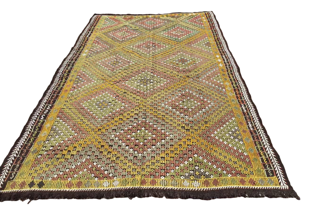 Vintage Turkish Kilim -matto 147cm x 340cm 100% villaa #647