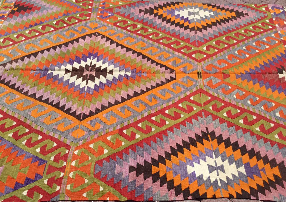 Vintage turkkilainen Kilim matto 168cm x 241cm käsinkudottu muotoilu