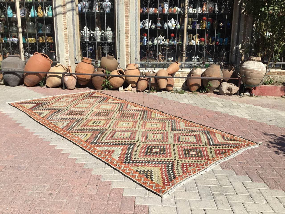 Vintage Turkish Kilim -matto 180x355 cm Käsinsolmittu #617