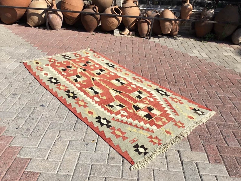 Vintage Turkish Kilim Rug 201Cm X 106Cm 45 Years Old