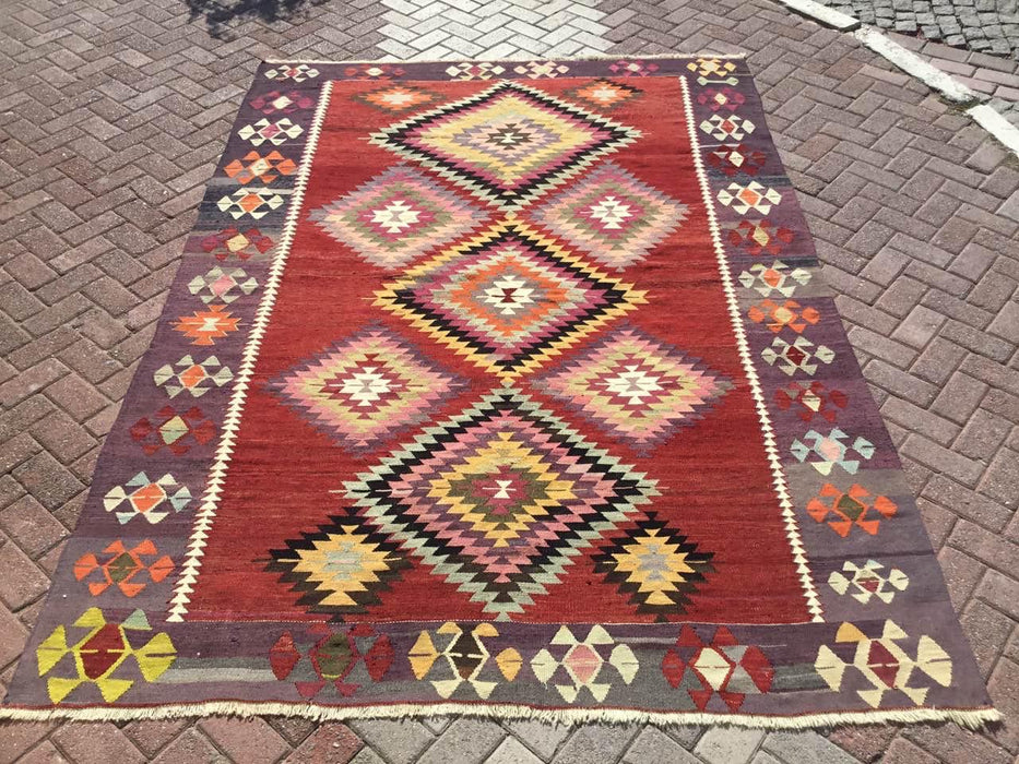 Vintage turkkilainen Kilim-matto 206x287 cm timanttikuvio