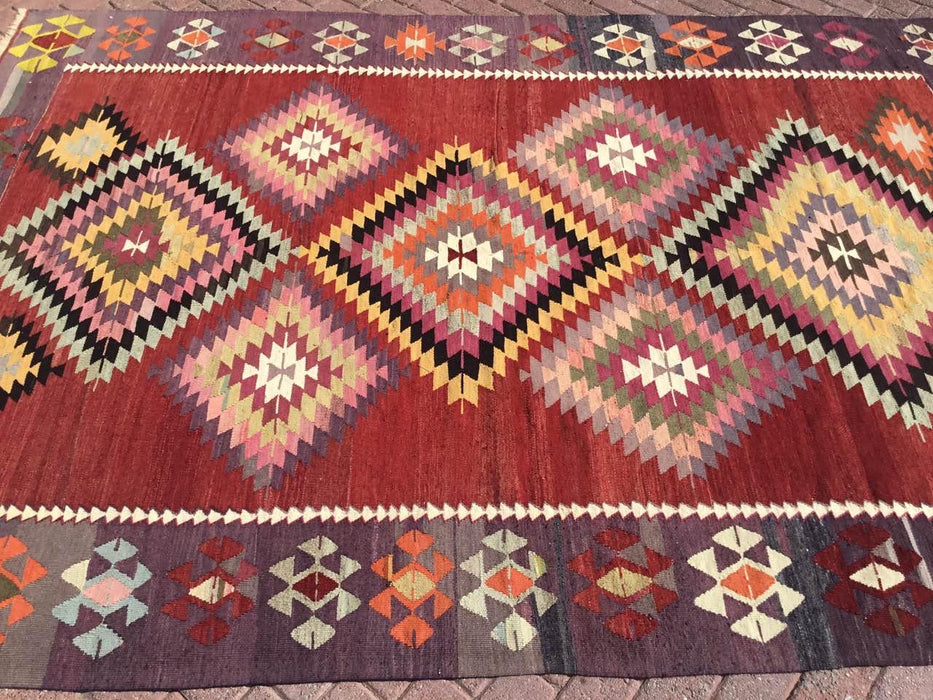 Vintage turkkilainen Kilim-matto 206x287 cm timanttikuvio