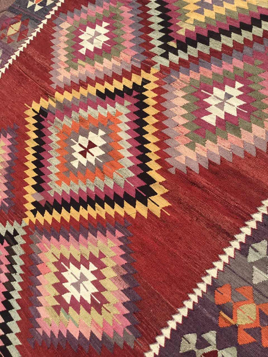 Vintage turkkilainen Kilim-matto 206x287 cm timanttikuvio