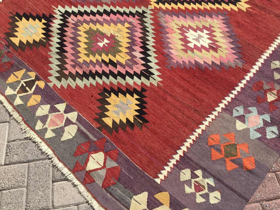 Vintage turkkilainen Kilim-matto 206x287 cm timanttikuvio