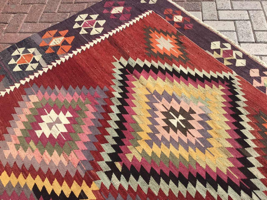 Vintage turkkilainen Kilim-matto 206x287 cm timanttikuvio