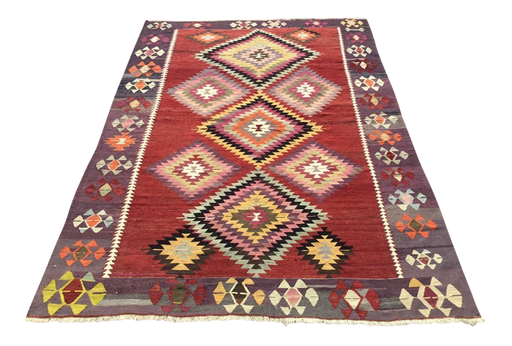 Vintage turkkilainen Kilim-matto 206x287 cm timanttikuvio