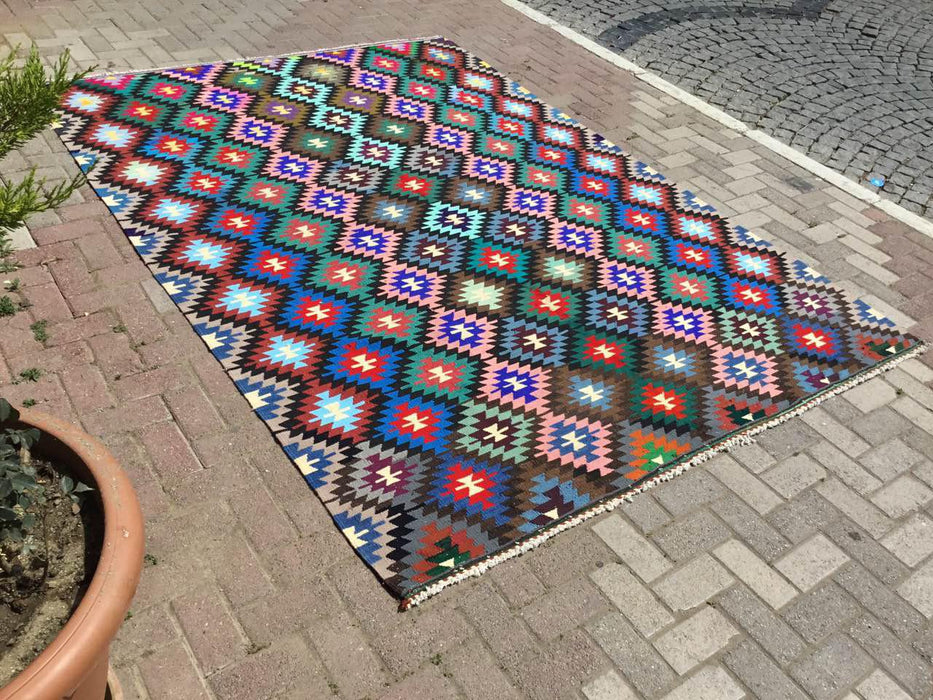 Vintage Turkish Kilim -matto 209cm x 292cm Käsinsolmittu